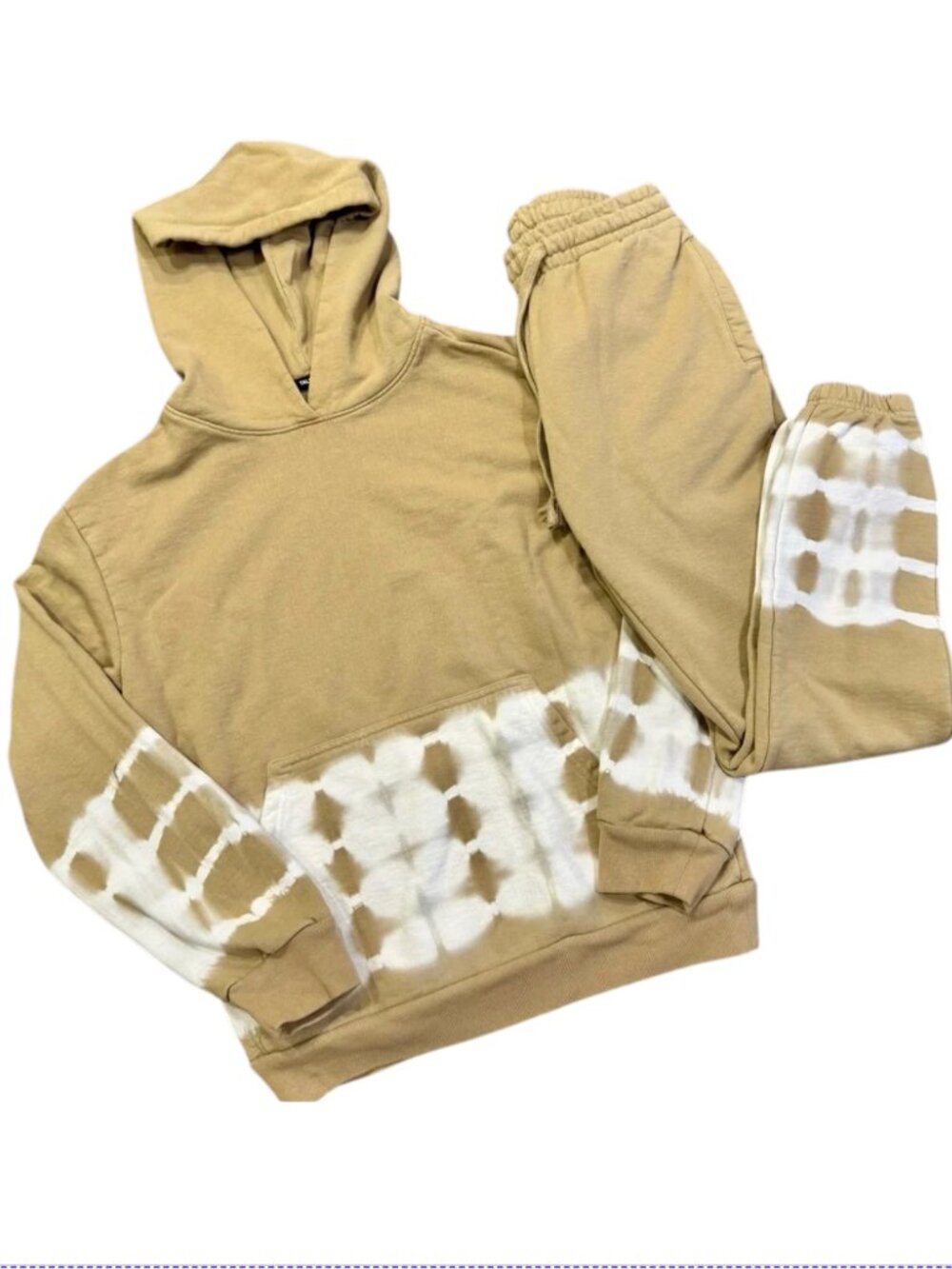 TALENTLESS Heavyweight Tan & White Hoodie & Jogger Sweatpants Set